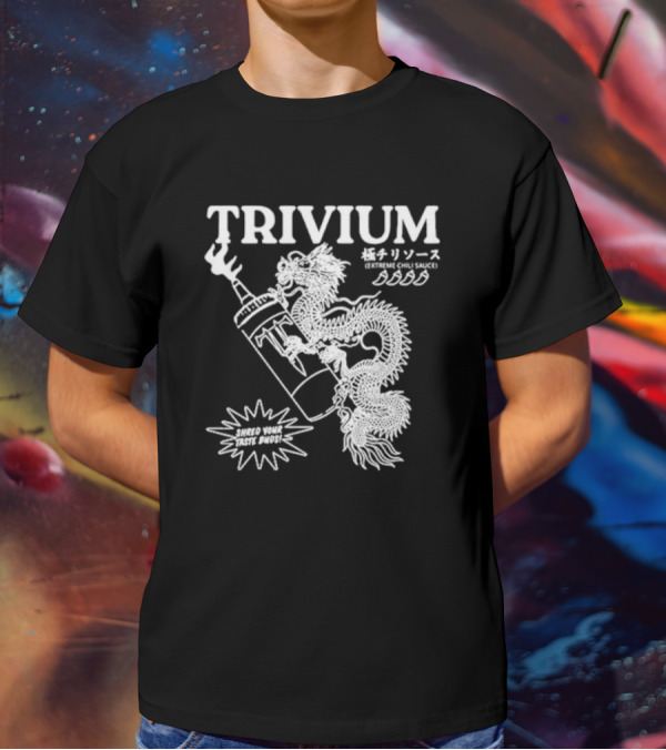 TRIVIUM Extreme Chili Sauce Shred Your Taste Buds Dragon Bottle T-Shirt