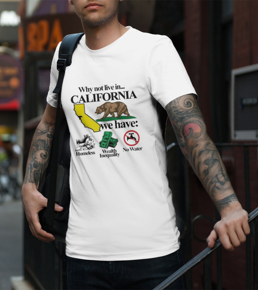 Why Not Live In California We Have Homeless Bear Wealth Inequality No Water T-Shirt