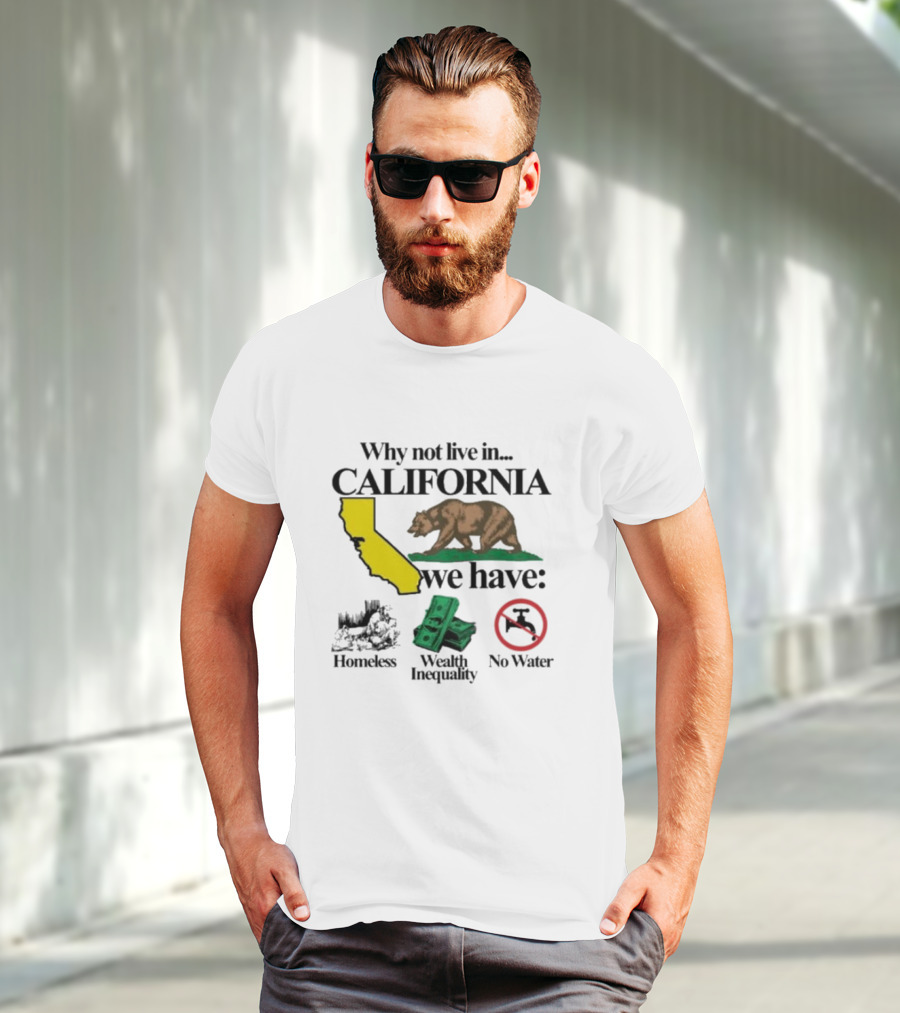 Why Not Live In California We Have Homeless Bear Wealth Inequality No Water T-Shirt