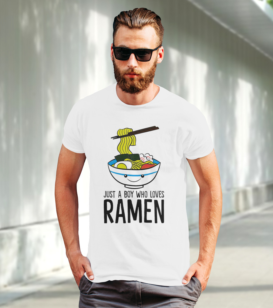 Just A Boy Who Loves Ramen Cute Smiling Bowl Of Noodles T-Shirt
