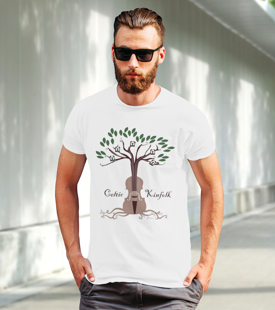 Celtic Kinfolk Tree With Guitar And Violin Motif T-Shirt