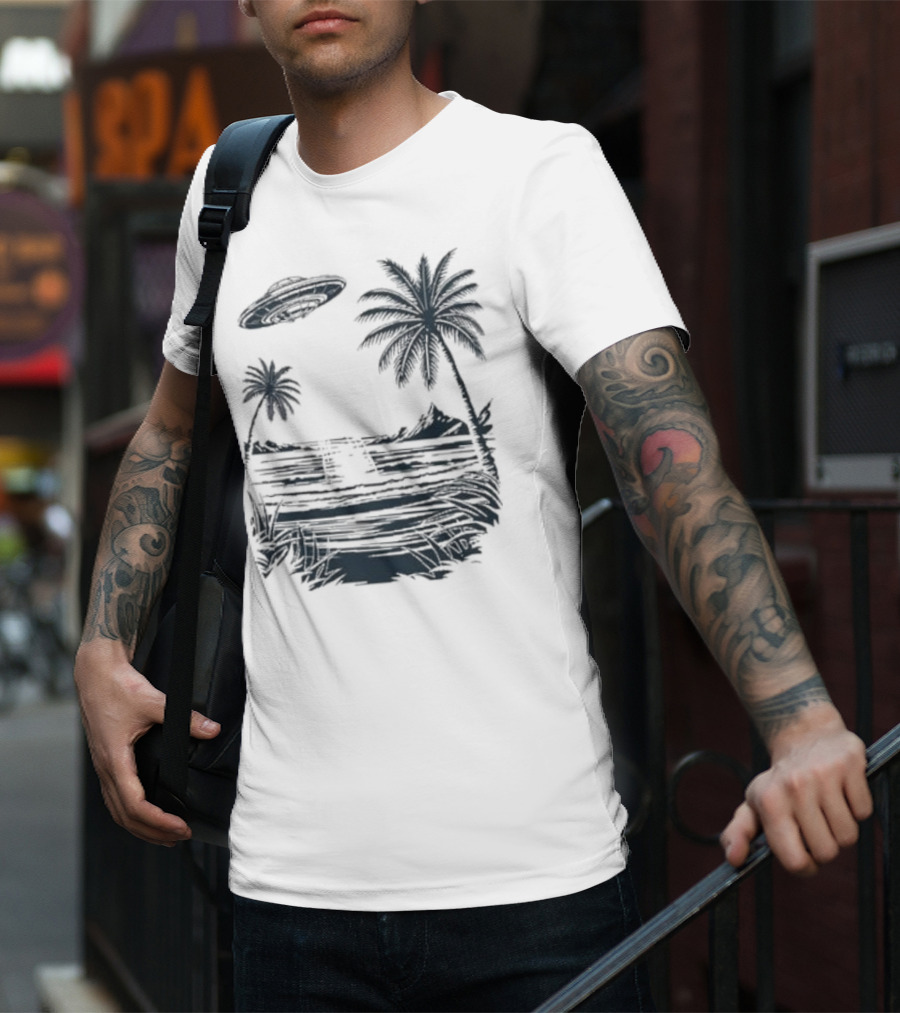 Into The AM Tropical Encounter Vintage UFO Palm Landscape T-Shirt