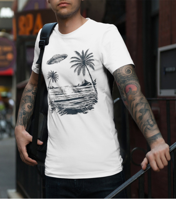 Into The AM Tropical Encounter Vintage UFO Palm Landscape T-Shirt