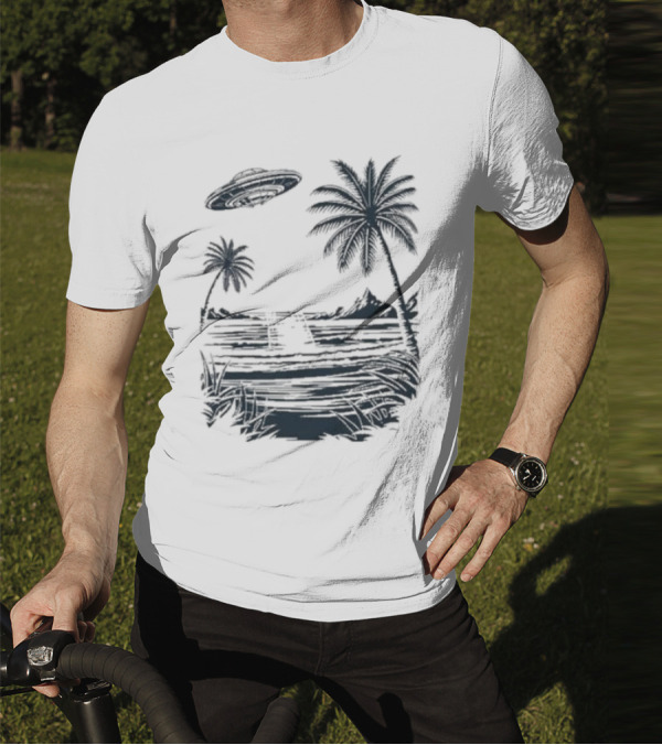 Into The AM Tropical Encounter Vintage UFO Palm Landscape T-Shirt