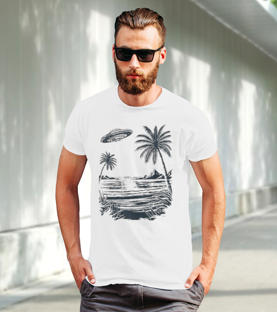Into The AM Tropical Encounter Vintage UFO Palm Landscape T-Shirt