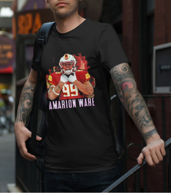 Amarion Ware ULM Warhawks 99 Football Player Lightning Background T-Shirt