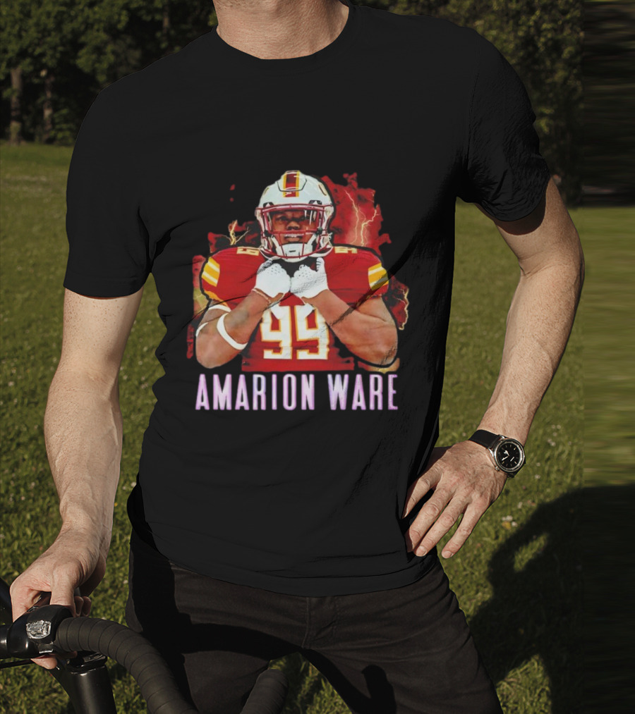 Amarion Ware ULM Warhawks 99 Football Player Lightning Background T-Shirt
