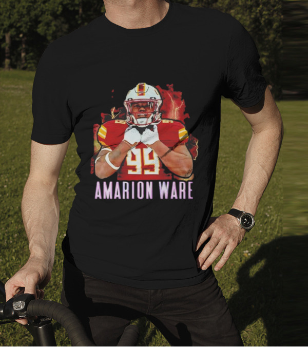 Amarion Ware ULM Warhawks 99 Football Player Lightning Background T-Shirt