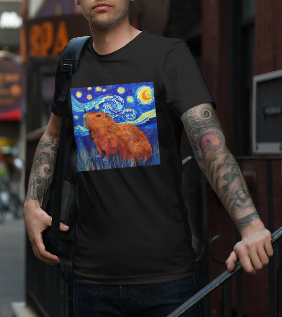 Capybara Starry Night Van Gogh Fusion T-Shirt