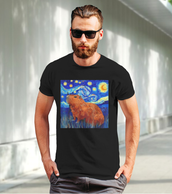 Capybara Starry Night Van Gogh Fusion T-Shirt