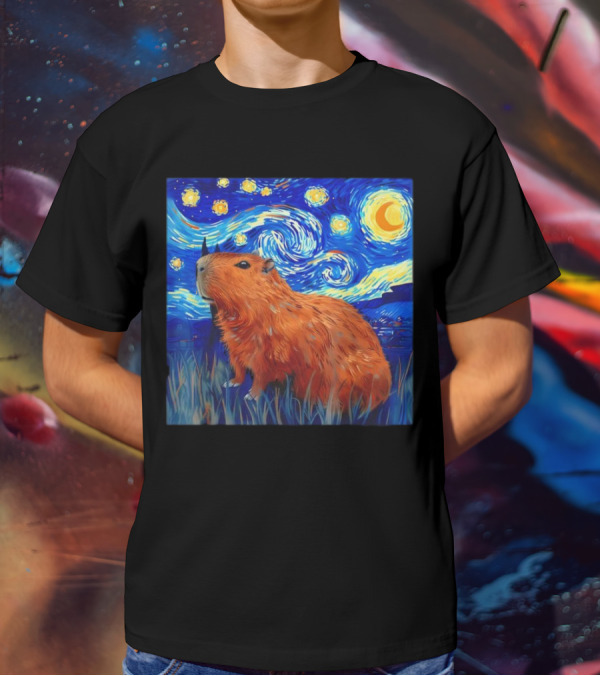 Capybara Starry Night Van Gogh Fusion T-Shirt
