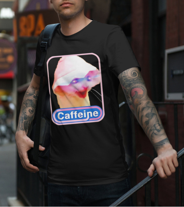 K45ink Caffeine Meme Cat With Glowing Eyes T-Shirt