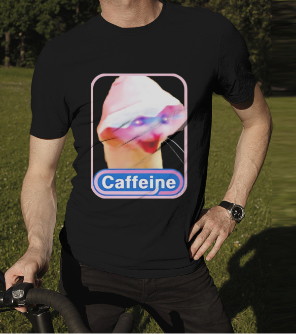 K45ink Caffeine Meme Cat With Glowing Eyes T-Shirt