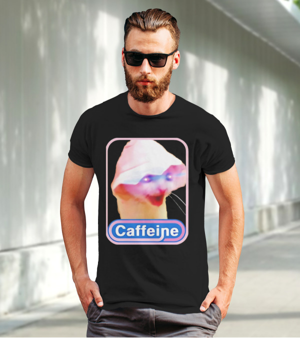 K45ink Caffeine Meme Cat With Glowing Eyes T-Shirt