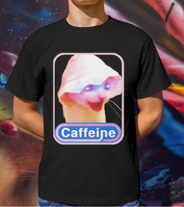 K45ink Caffeine Meme Cat With Glowing Eyes T-Shirt