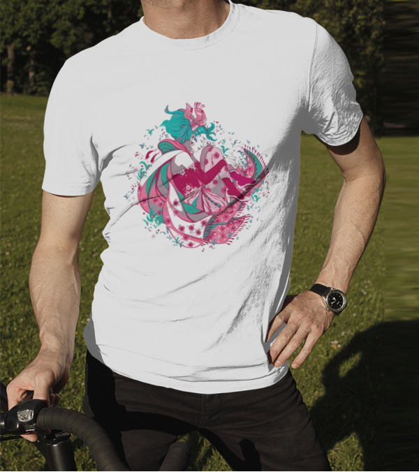 The Floating Garden Lovers In Bloom With Vibrant Floral Embrace T-Shirt
