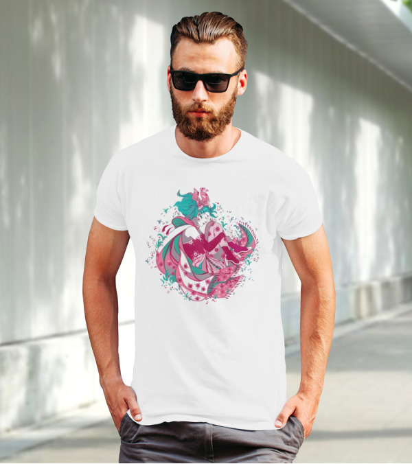 The Floating Garden Lovers In Bloom With Vibrant Floral Embrace T-Shirt