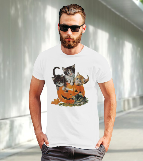 Vintage 90s Cat Pumpkin Halloween Spooky Season T-Shirt