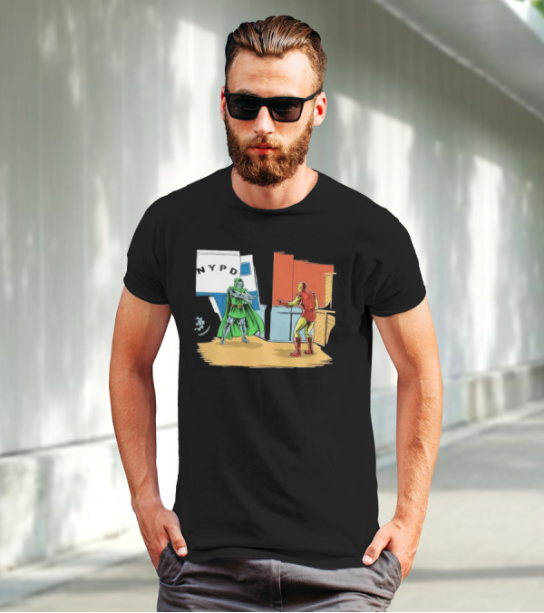 Doctor Doom Pointing At Iron Man In NYPD Scene New Mask Same Task T-Shirt