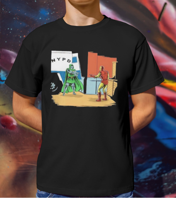 Doctor Doom Pointing At Iron Man In NYPD Scene New Mask Same Task T-Shirt