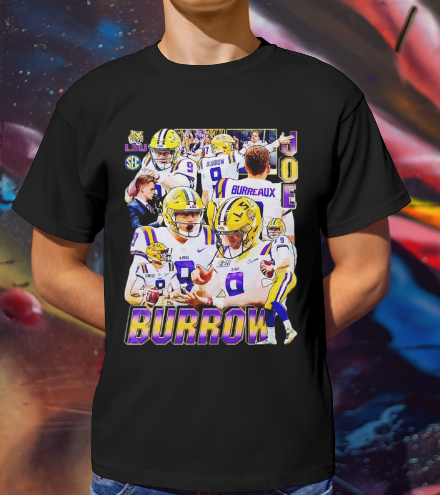 LSU Tigers Joe Burrow 9 SEC Football Burreaux Quarterback T-Shirt