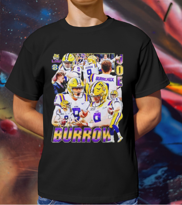 LSU Tigers Joe Burrow 9 SEC Football Burreaux Quarterback T-Shirt