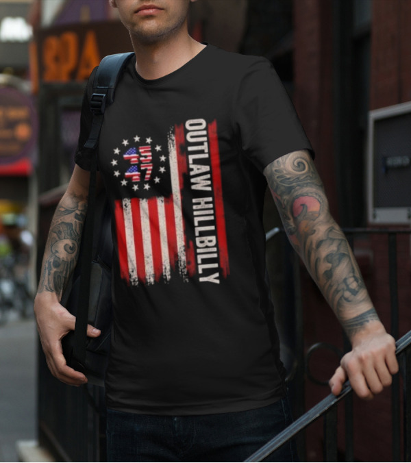 Outlaw Hillbilly American Flag 1776 Stars Stripes T-Shirt