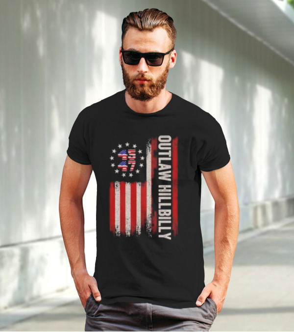 Outlaw Hillbilly American Flag 1776 Stars Stripes T-Shirt