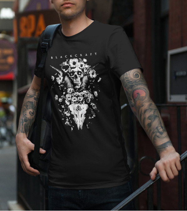 Blackcraft Midsummer Skull With Floral Motif And Antlers T-Shirt