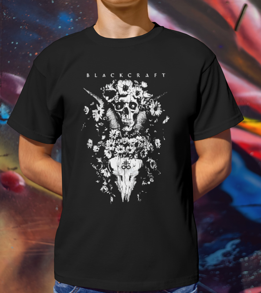 Blackcraft Midsummer Skull With Floral Motif And Antlers T-Shirt