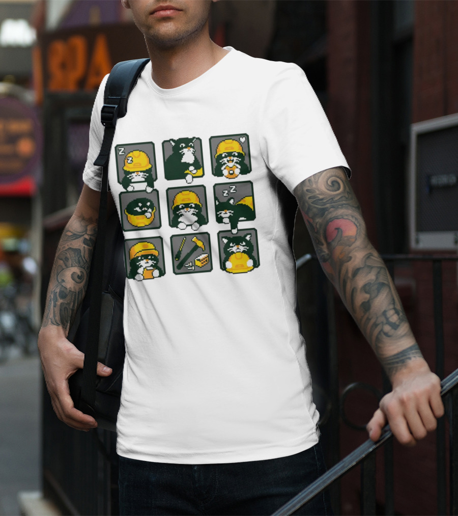 Cats In Construction Jobs Pixel Art Game T-Shirt