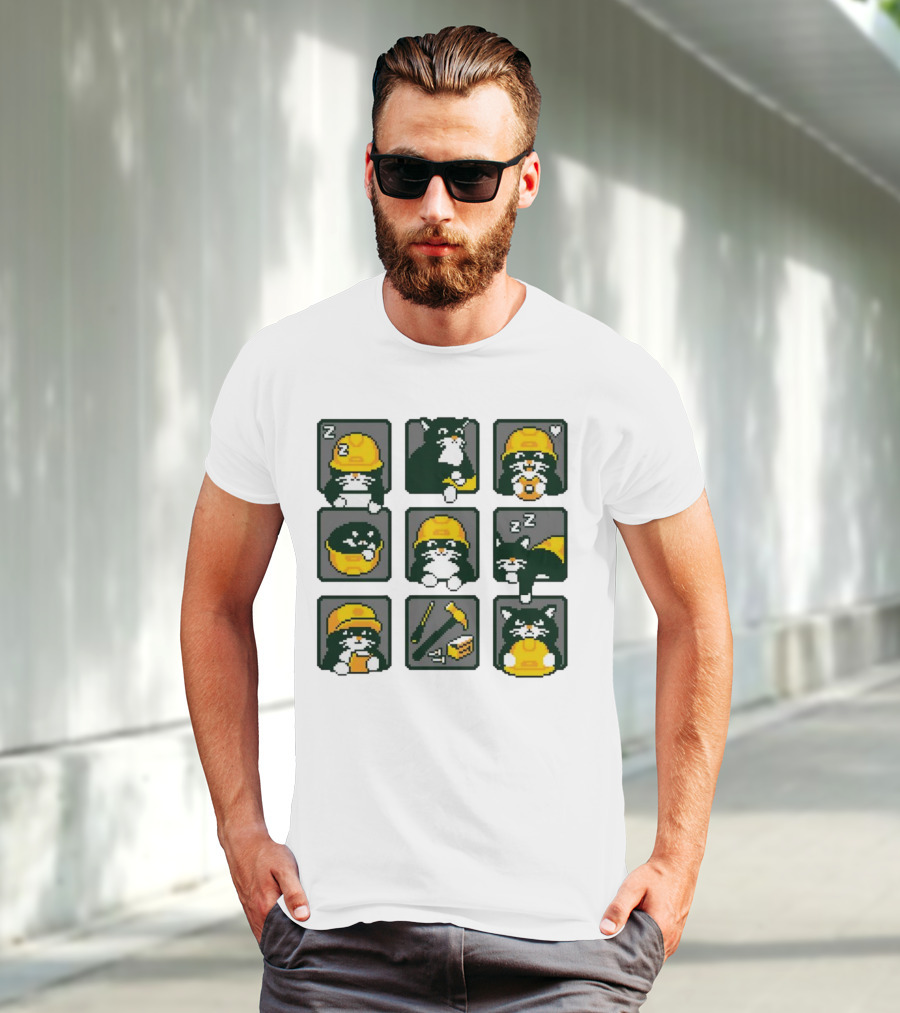 Cats In Construction Jobs Pixel Art Game T-Shirt