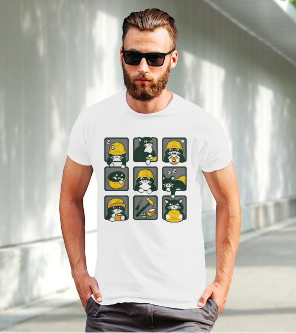 Cats In Construction Jobs Pixel Art Game T-Shirt