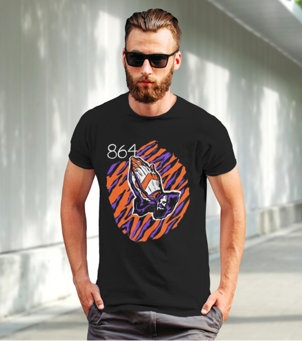864 Clemson Tigers Praying Hands Football T-Shirt