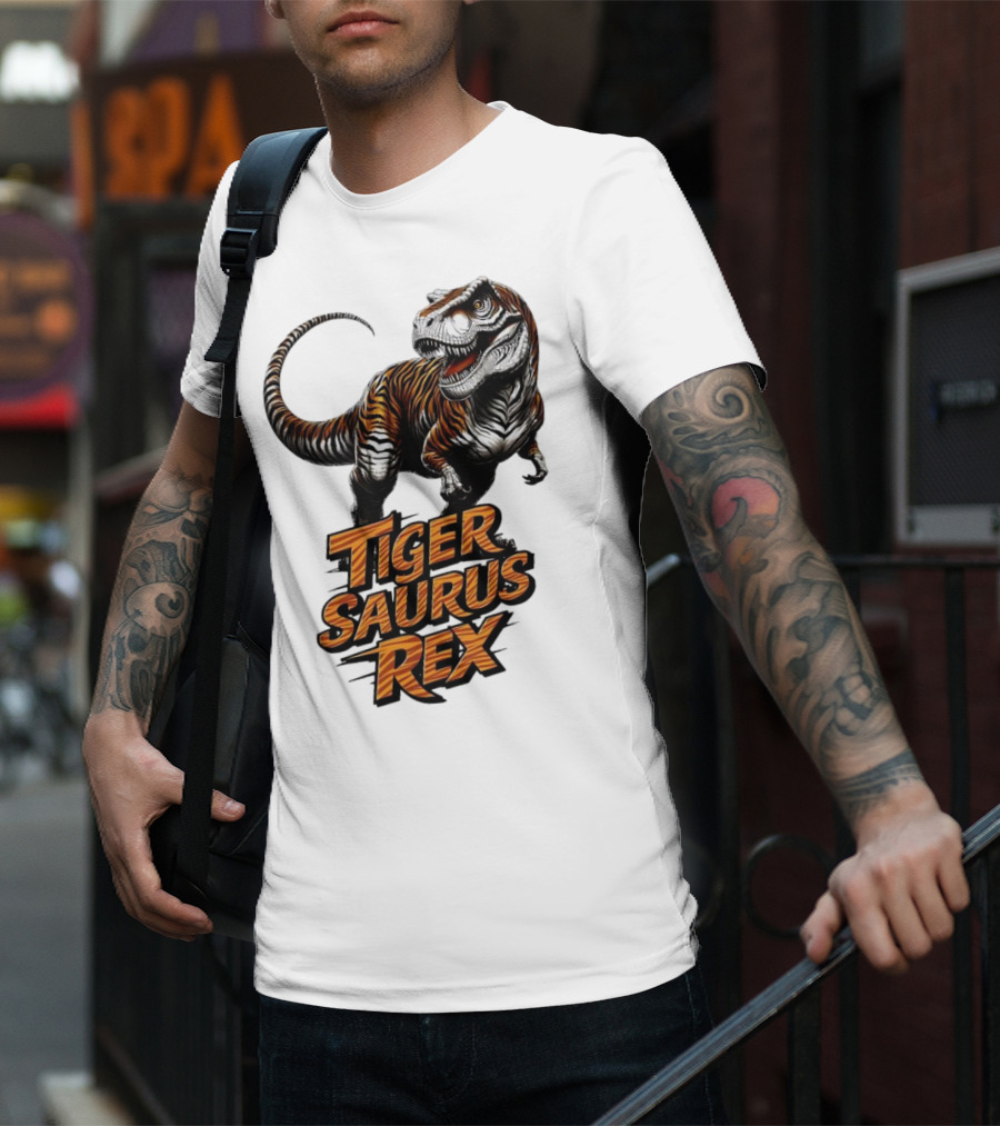 Fierce Tiger Saurus Rex Dinosaur Tiger Saurus Rex T-Shirt