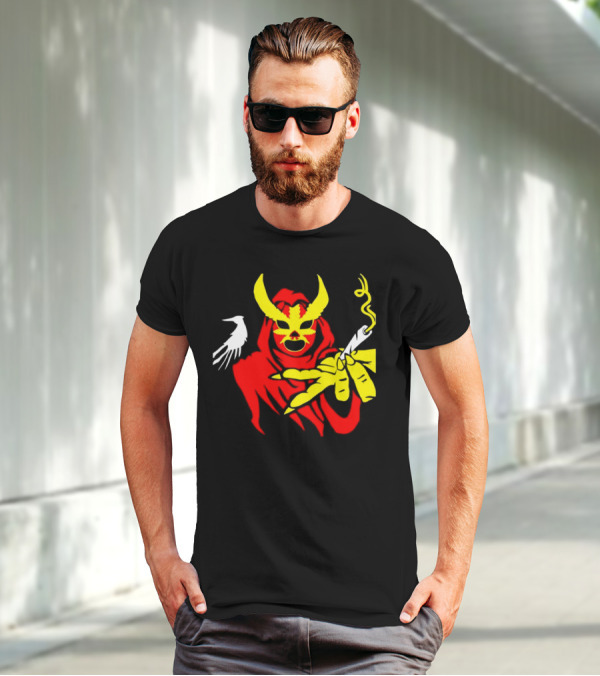 High Side Of The Ropes Wraithador Masked Figure Smoking With Raven T-Shirt