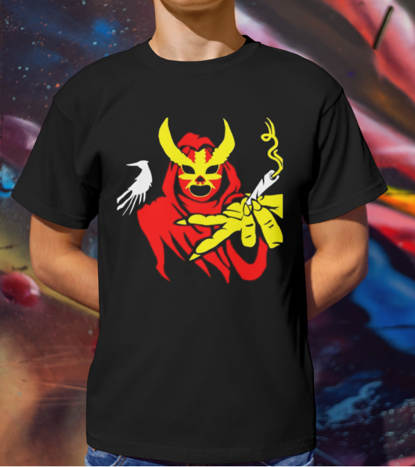 High Side Of The Ropes Wraithador Masked Figure Smoking With Raven T-Shirt