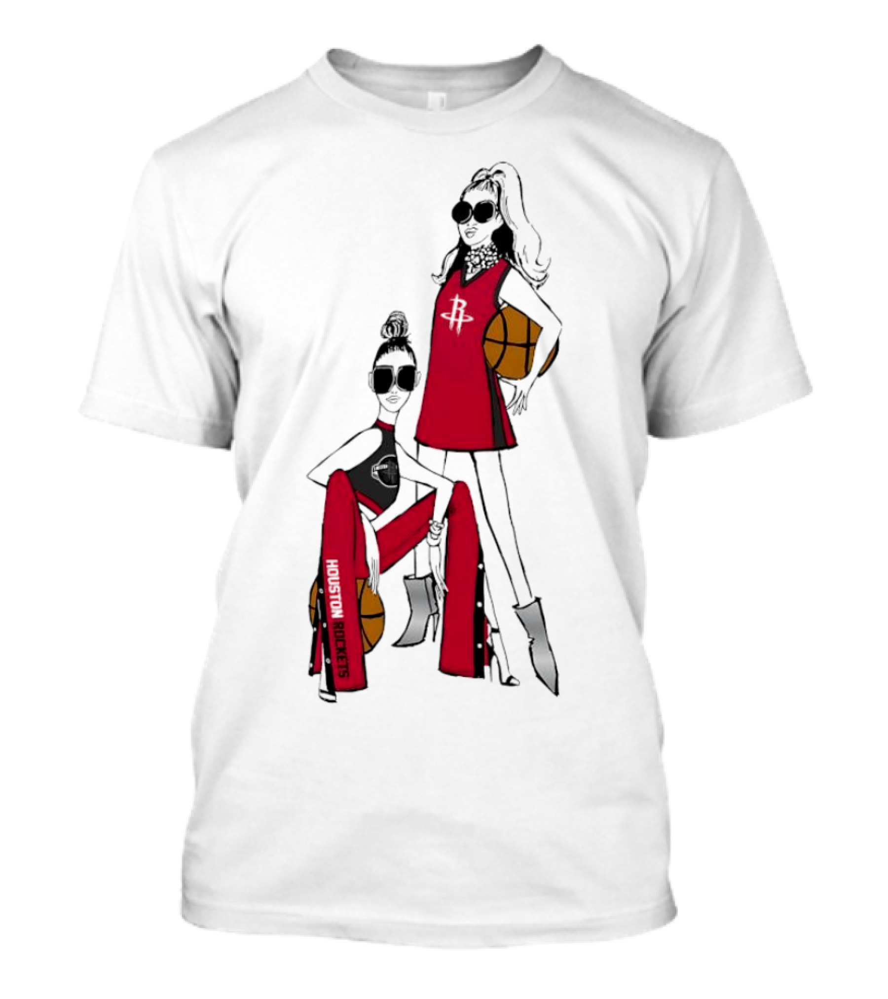 Houston Rockets G-III 4Her Basketball Girls Fitted Red Fashion Style With Basketballs T-Shirt