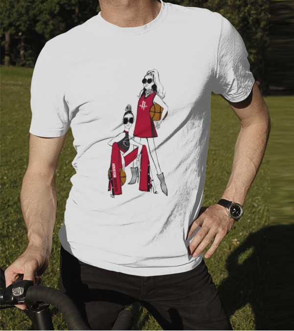 Houston Rockets G-III 4Her Basketball Girls Fitted Red Fashion Style With Basketballs T-Shirt