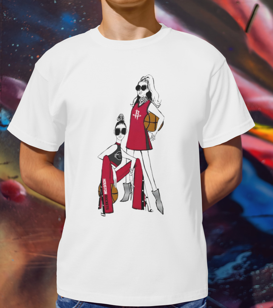 Houston Rockets G-III 4Her Basketball Girls Fitted Red Fashion Style With Basketballs T-Shirt