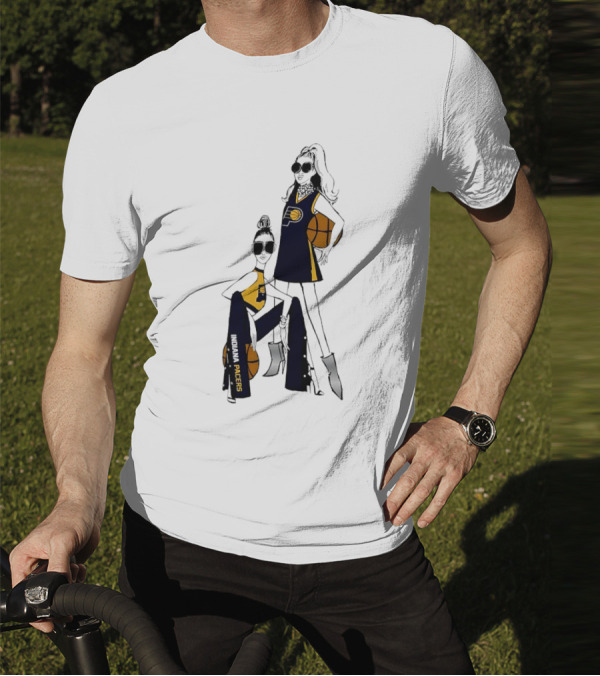 Indiana Pacers G-III 4Her Basketball Girls Fitted Fashion Illustration With Basketballs T-Shirt