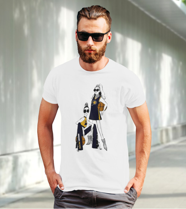 Indiana Pacers G-III 4Her Basketball Girls Fitted Fashion Illustration With Basketballs T-Shirt