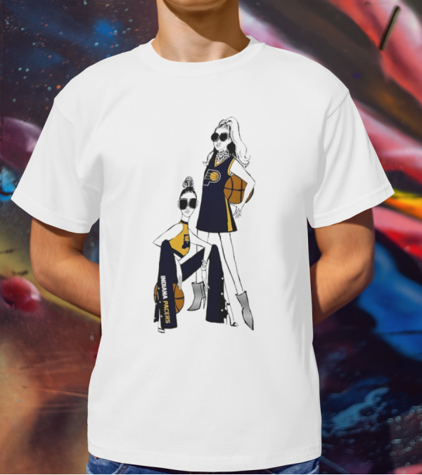 Indiana Pacers G-III 4Her Basketball Girls Fitted Fashion Illustration With Basketballs T-Shirt