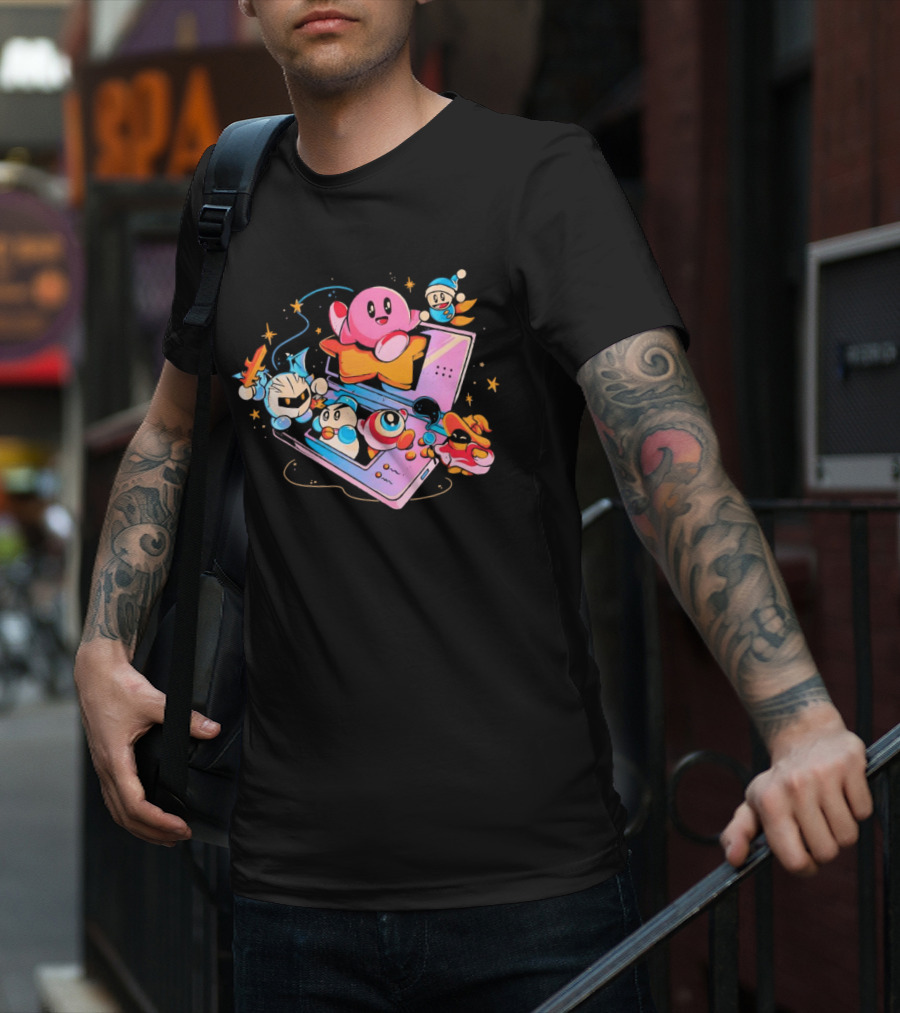 Kirby And Friends Adventure On Pink Portable Game Console T-Shirt