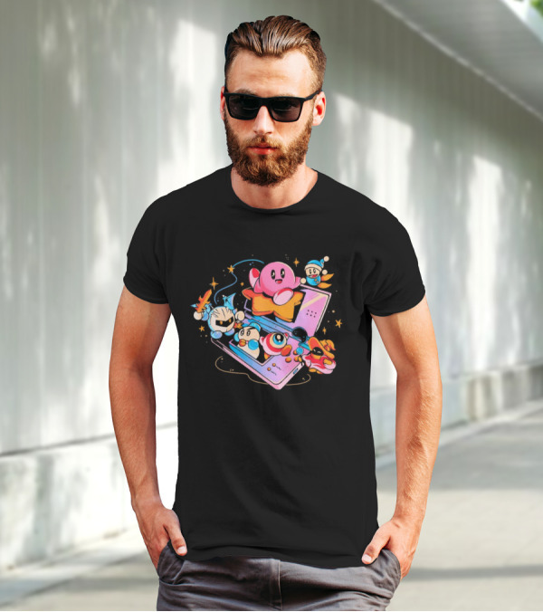 Kirby And Friends Adventure On Pink Portable Game Console T-Shirt