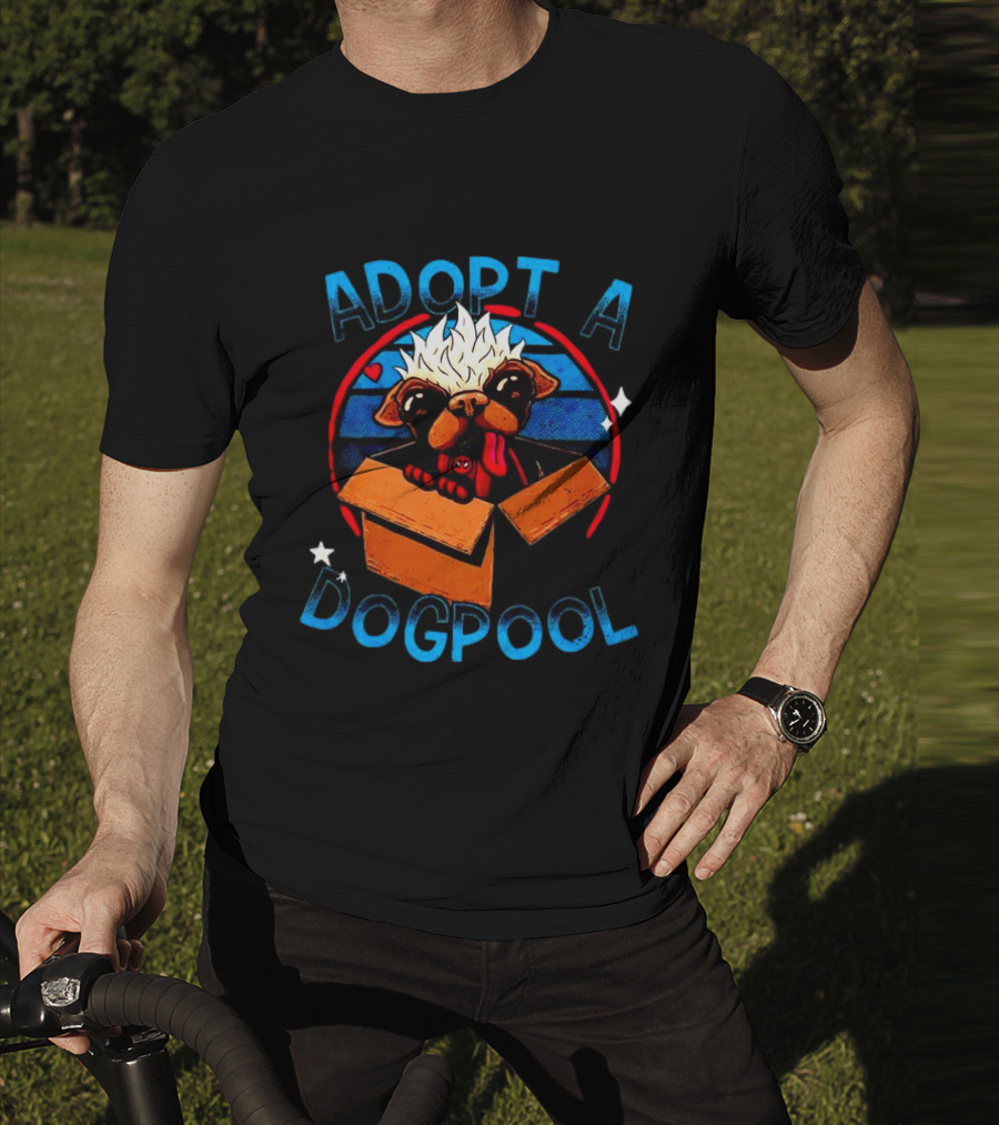 Adopt A Dogpool Cute Pug In Cardboard Box With Hearts And Stars T-Shirt