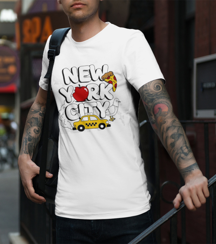 NEW YORK CITY Apple Pizza Taxi Pigeon T-Shirt