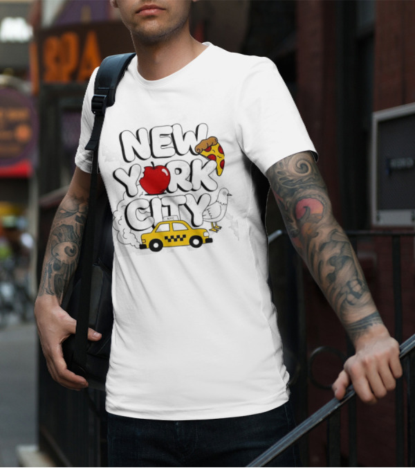 NEW YORK CITY Apple Pizza Taxi Pigeon T-Shirt