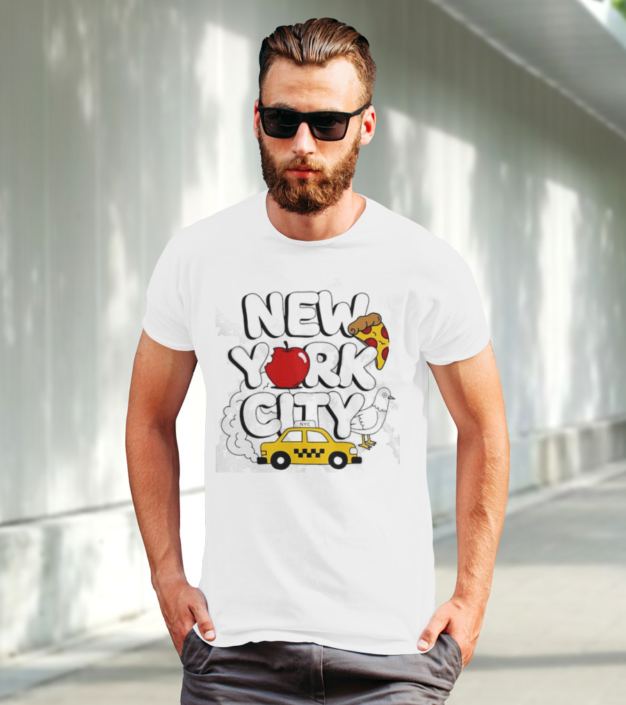 NEW YORK CITY Apple Pizza Taxi Pigeon T-Shirt