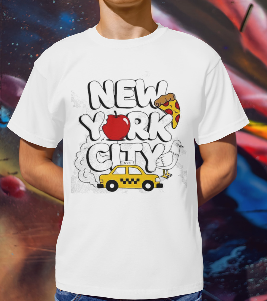 NEW YORK CITY Apple Pizza Taxi Pigeon T-Shirt